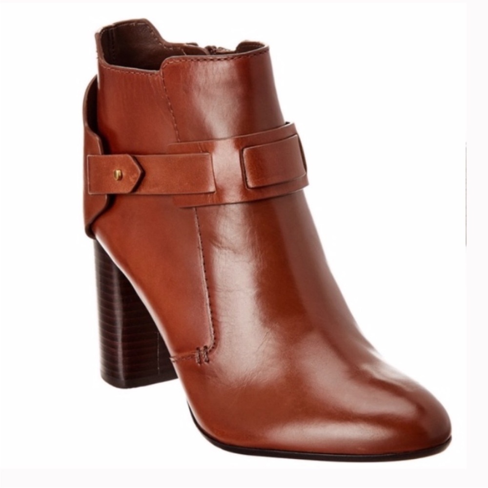 Tory Burch Colton 85MM Almond Brown Leather 3.25”Heel Booties Size 5 MSRP $495